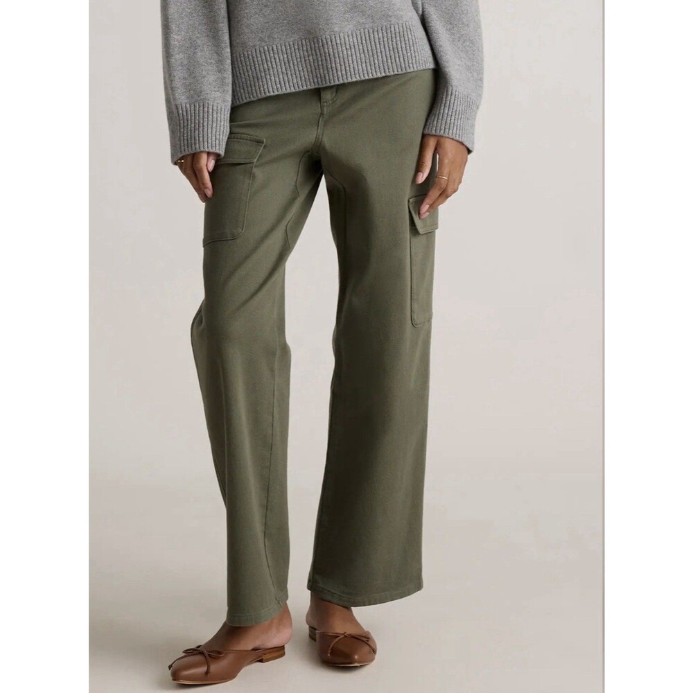 Quince Women Organic Stretch Cotton Twill Cargo Pants Olive Green Size 12
